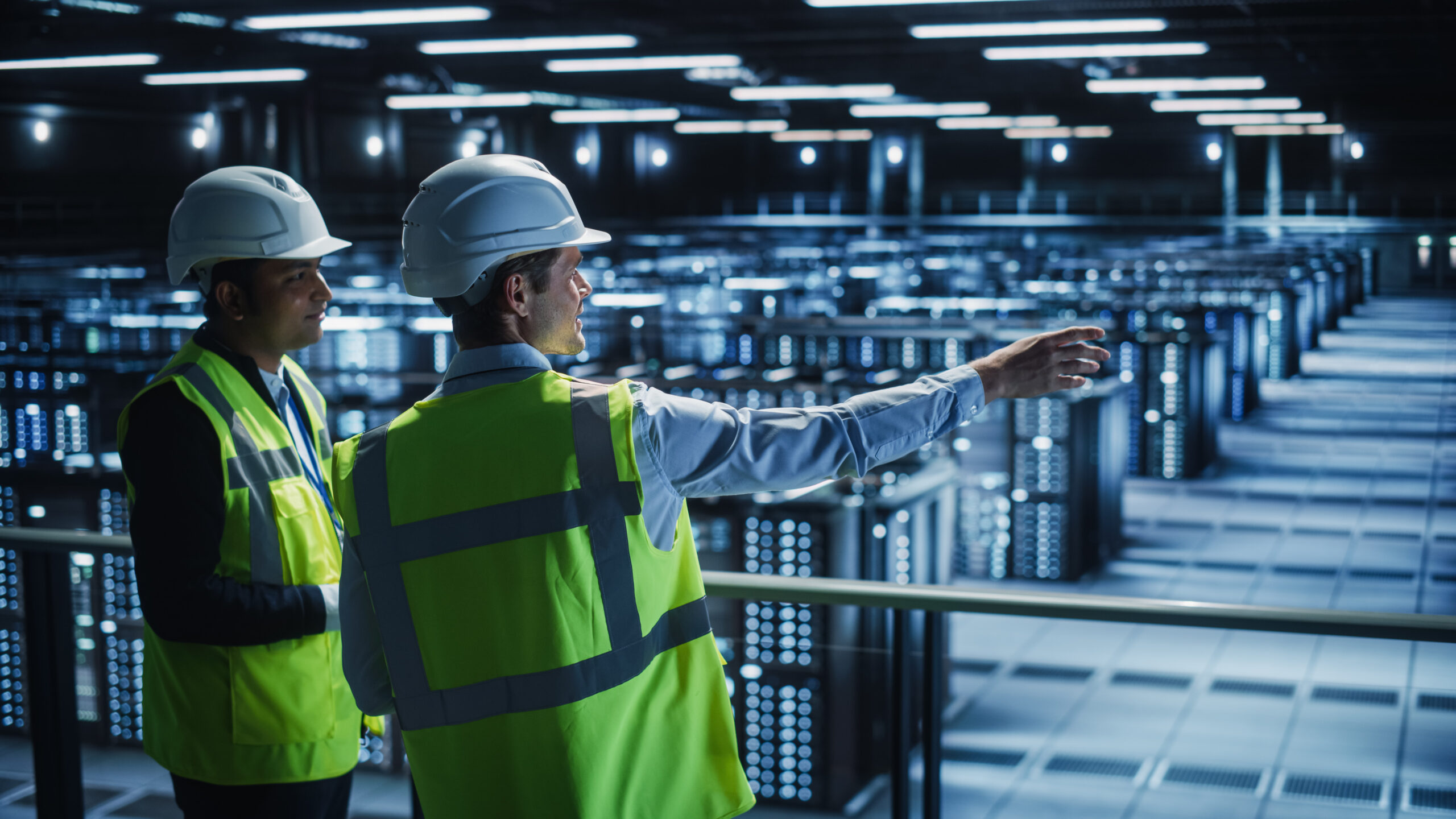 Data centre, construction, hard hat